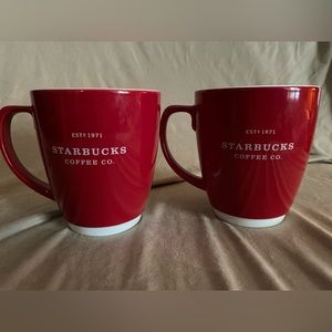 2008 Starbucks Est 1971 Coffee Co Mug Red With White Letters.